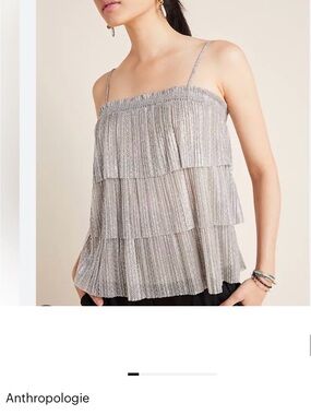 Anthropologie Silver Metallic Tiered Spaghetti-Strap Camisole